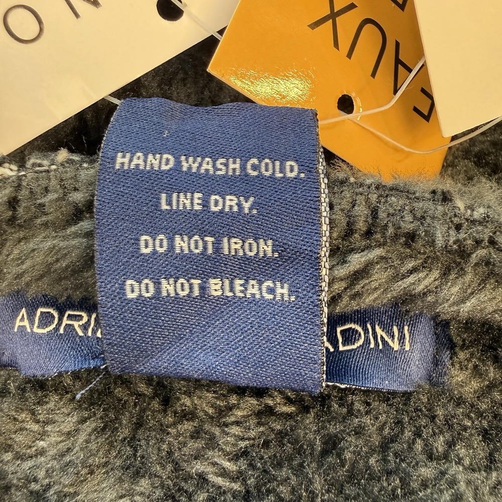 NWT Adrienne Vittadini Black White Faux Fur Trim Kimono‎ Poncho One Size ($112) - Picture 11 of 14